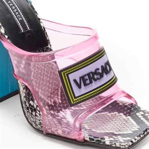 Versace 90's Logo Mule Heeled Sandals SS19 Runway 